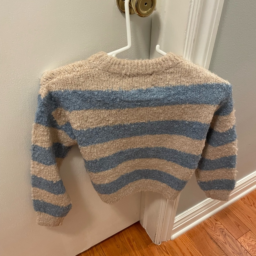 NWT ZARA STRIPED BOUCLÉ KNIT SWEATER  Light Blue & Tan kid’s 8-9